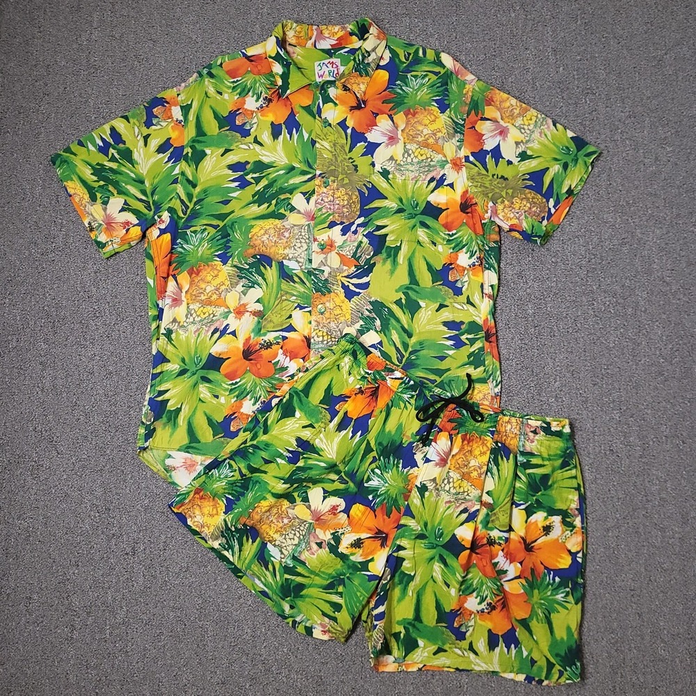 Vintage Jam's World Hawaiian Shirt & Shorts Hipine Mens Large Made‎ in USA 1990s
